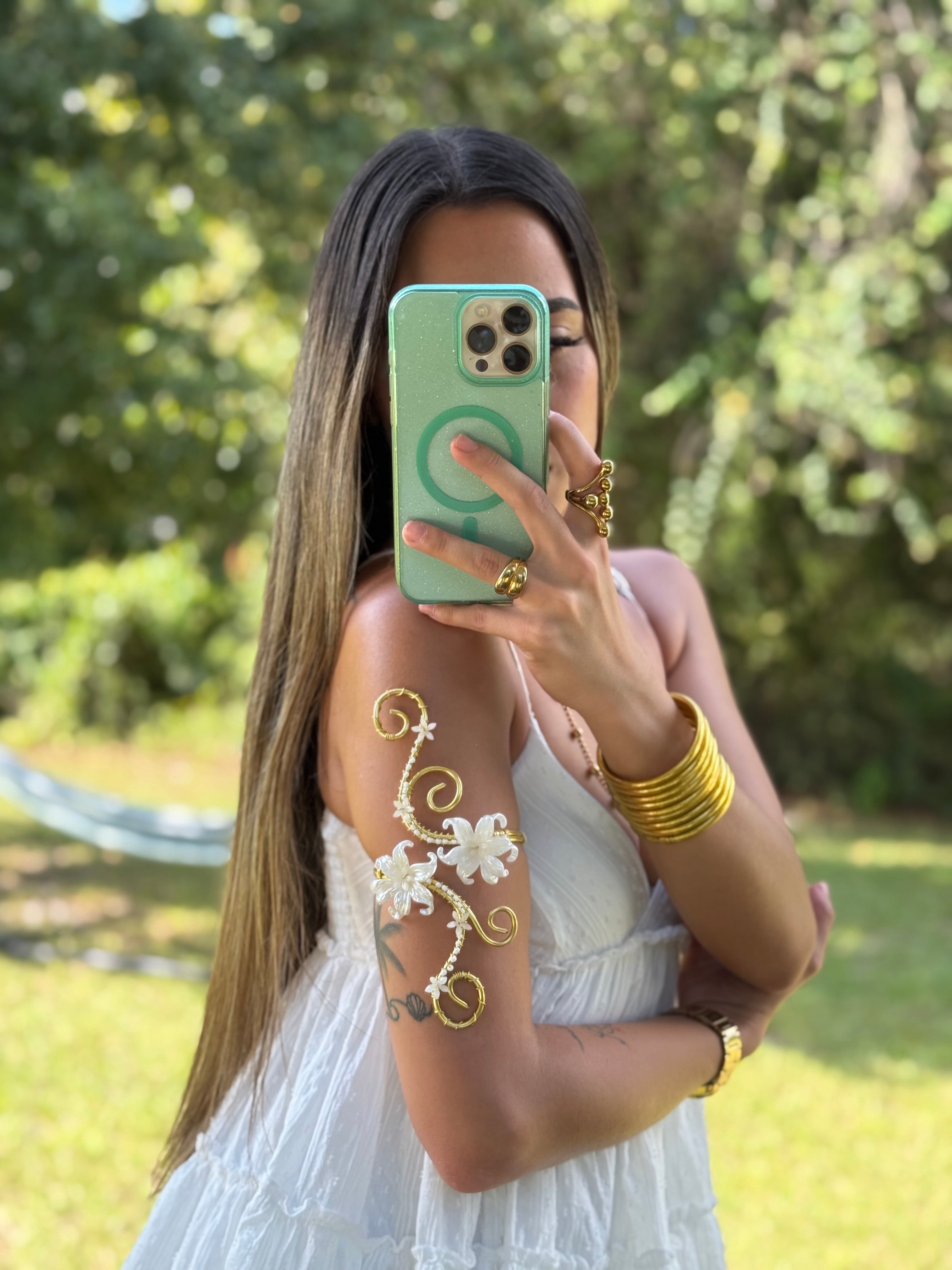 Lady in white arm cuff