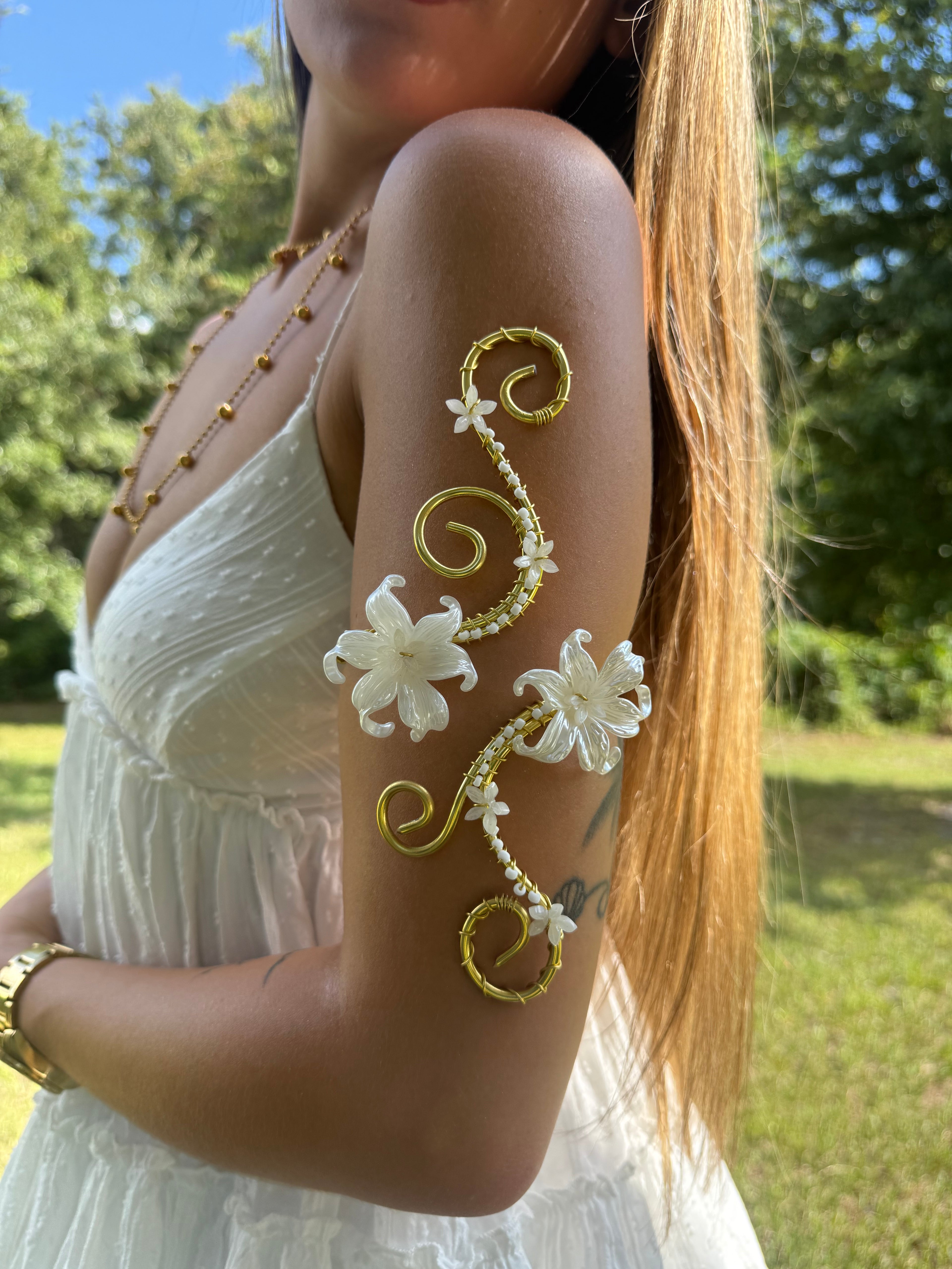 Lady in white arm cuff
